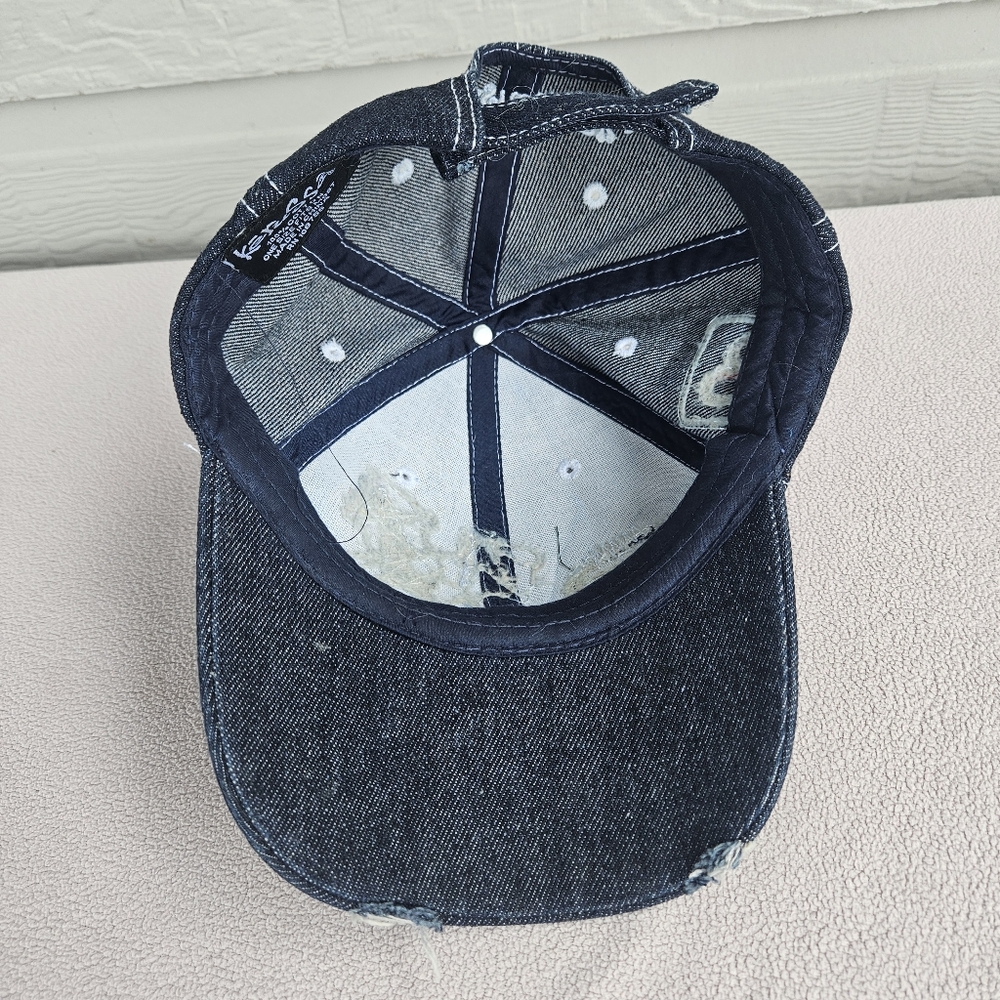 Kerusso Cross Cadet Cap Hat Denim Blue Women OS Studded Bedazzled Distressed - Picture 6 of 8
